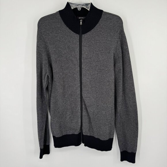 Michael Kors Gray Full-Zip Cotton SweaterBlack Trim Mens Size Large - Picture 8 of 12